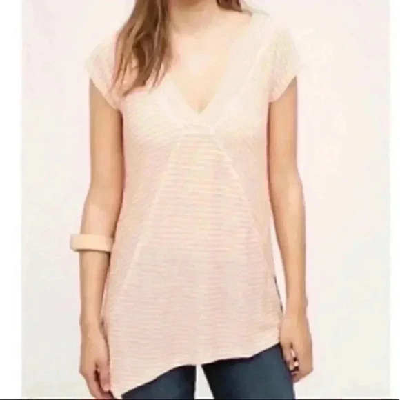 Anthropologie meadow rue pink striped linen blend blouse in size small - Picture 1 of 7